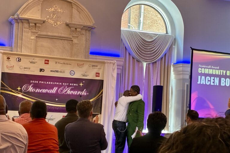 Jacen Bowman, president of Philly Black Pride, comes onstage to receive his Stonewall Award