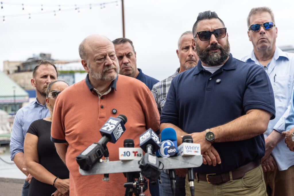 07 06 2026 k paynter PECO strike IBEW leadership update -3 IBEW representatives speaking at a press conference about the PECO strike.