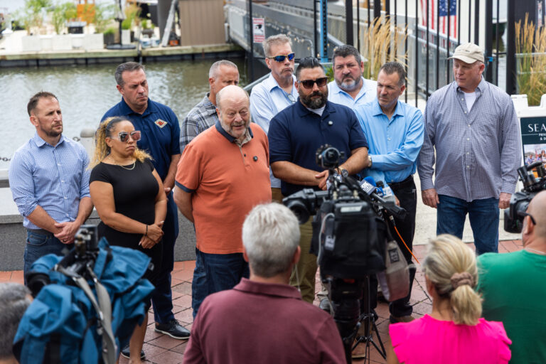IBEW representatives speaking at a press conference about the PECO strike.
