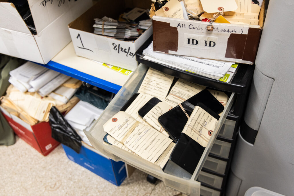 07 15 2026 k paynter SEPTA lost and found-7 A bin of cell phones found on SEPTA Regional Rail