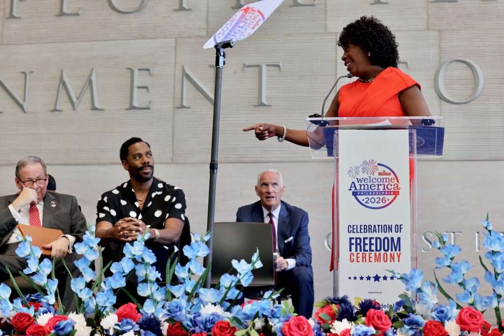 Philadelphia Mayor Cherelle Parker introduces actor and playwright Colman Domingo