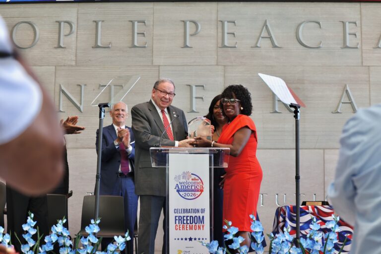 Philadelphia Mayor Cherelle Parker presents the Philadelphia Freedom Award