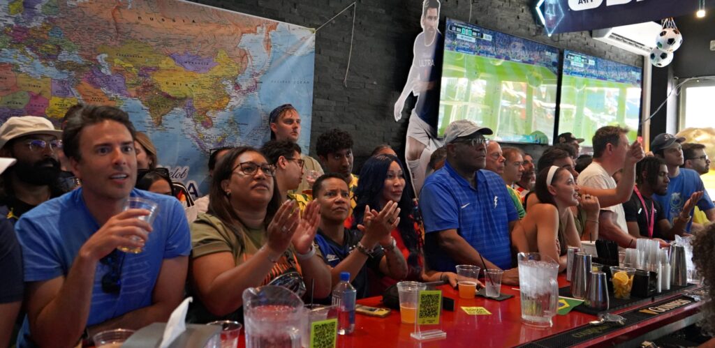 Soccer fans at Lion Sports Bar in Chinatown