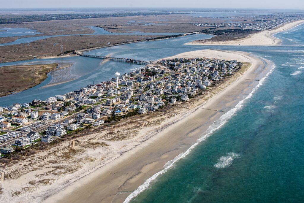 Aerial view of free beaches in Strathmere