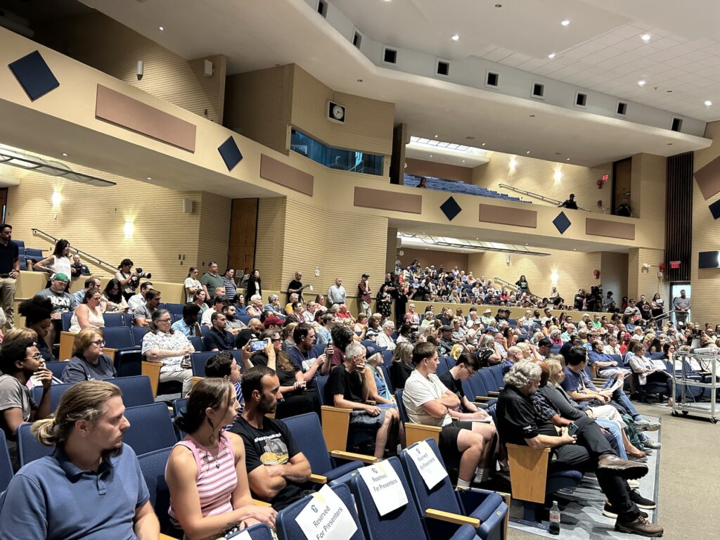 People packed a high school auditorium in Bucks County