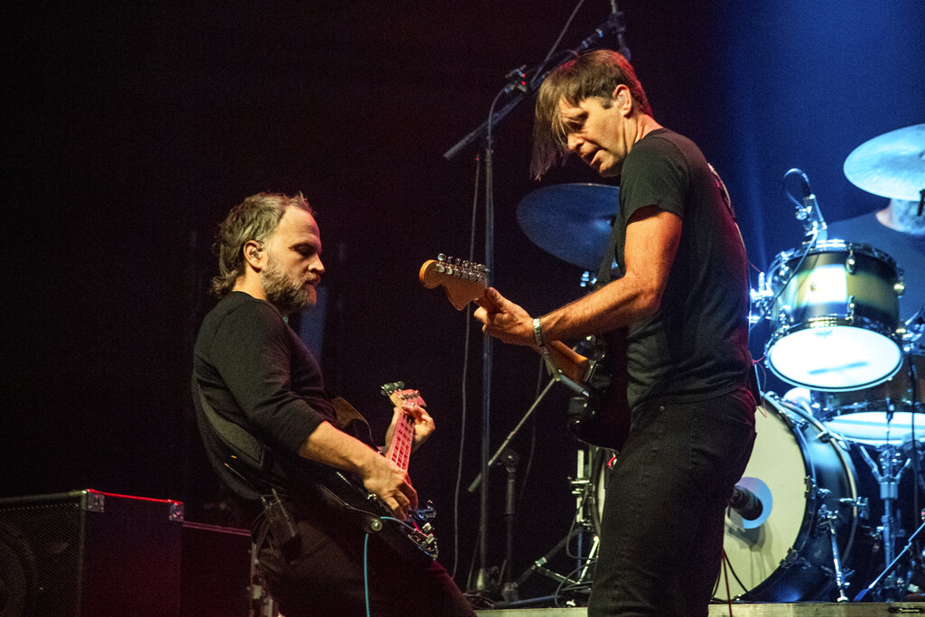 Nick Harmer, left, and Ben Gibbard of Death Cab for Cutie perform at the All In Music & Arts Festival