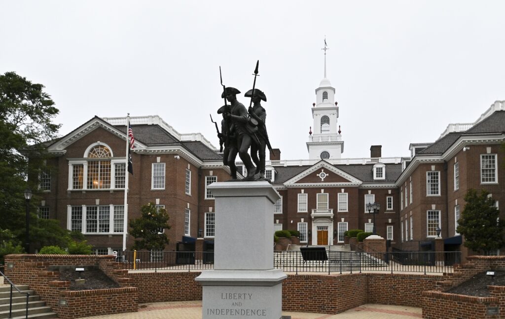 The rear of Delaware Legislative Hall is seen at the Delaware State Capitol building on Tuesday, June 17, 2025, in Dover, Del.