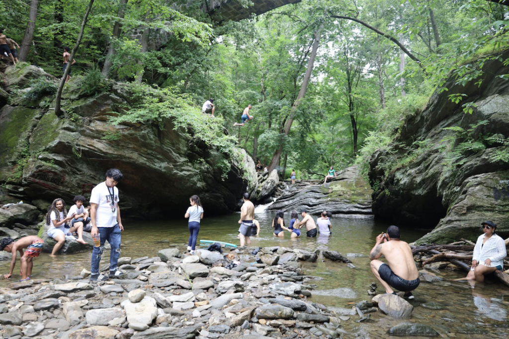 devils-pool-wissahickon-swimming-JB-070526 People cool off at Devil's Pool at the Wissahickon in Philadelphia.