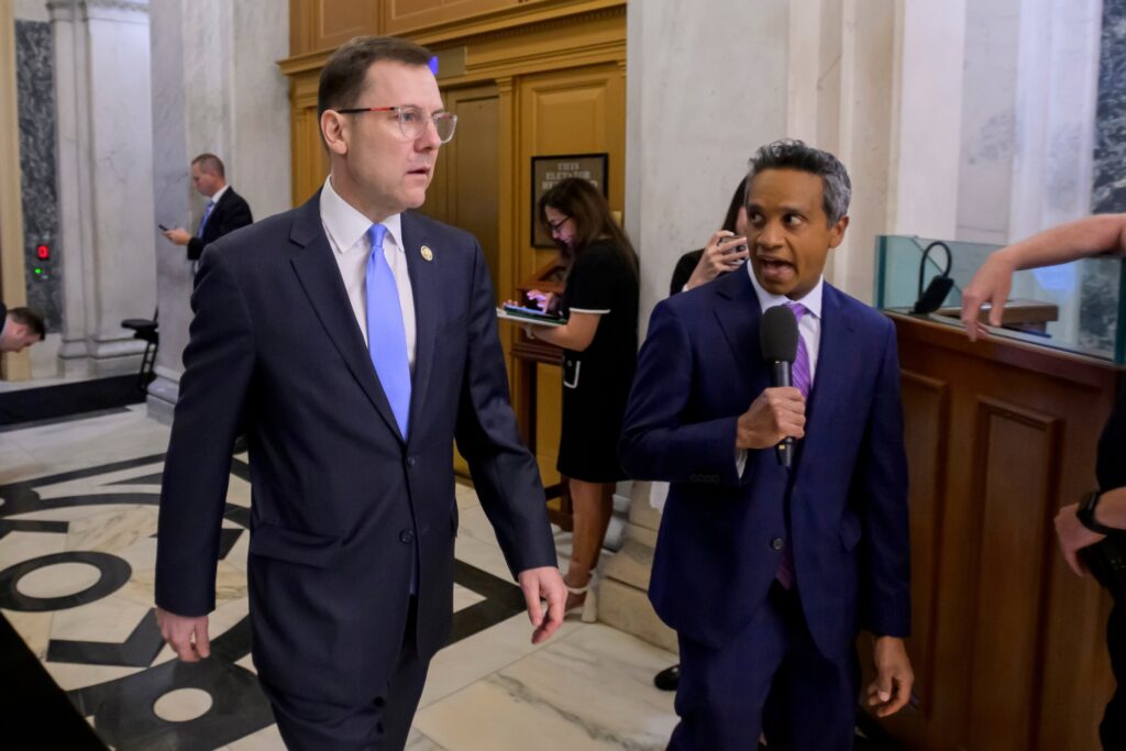 Congress Kean Rep. Tom Kean Jr. being asked a question by a reporter as he walks in the U.S. Capitol building.