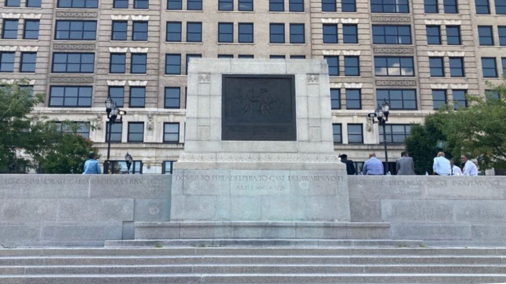 An empty pedestal where the statue once stood.