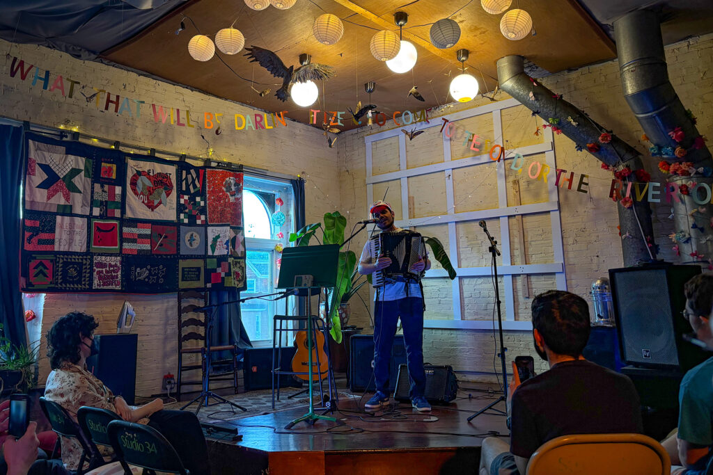 On stage at Studio 34.