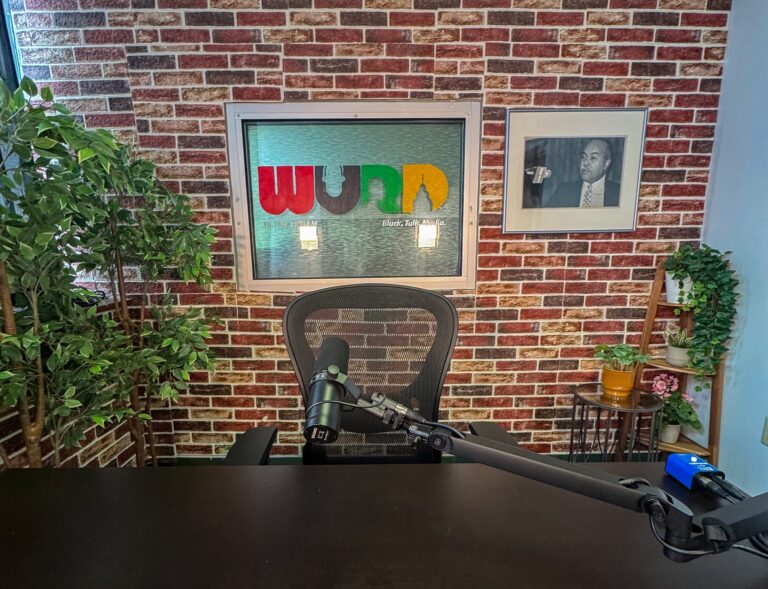 Inside the studio of WURD radio.