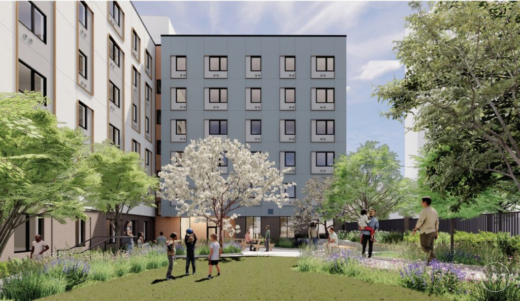 11th-Berks-apartment-building-rendering-courtyard a graphic rendering of the apartment building