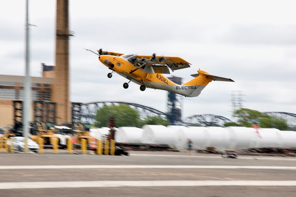 2026 08 17-e lee-philadelphia tioga marine terminal-electra plane test flight takeoff An Electra prototype airplane taking off