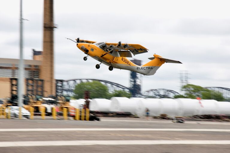 An Electra prototype airplane taking off