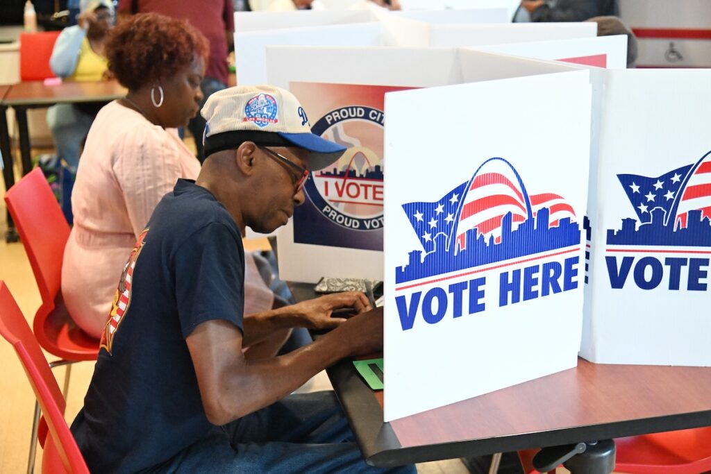 Election 2026 Missouri Voters cast their ballots on primary election day Tuesday, Aug. 4, 2026, in St. Louis. (AP Photo/Michael Thomas)