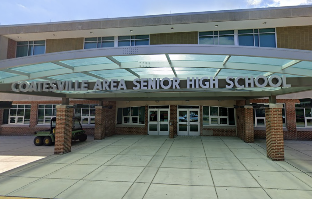 coatesville-area-senior-high-school-2026-08-27-1 The entrance to the high school in Coatesville.
