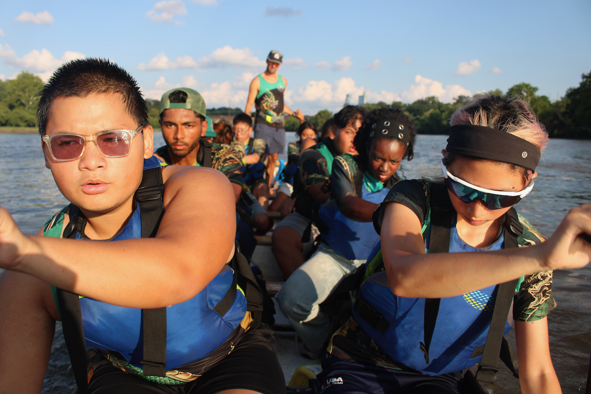 Discovery Pathways Youth Dragon Boat team at a practice
