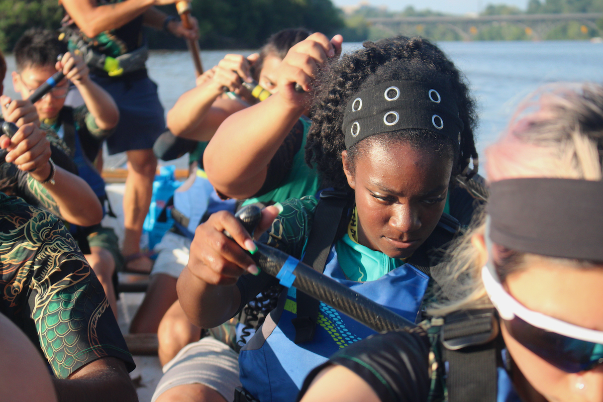 Discovery Pathways Youth Dragon Boat team at a practice