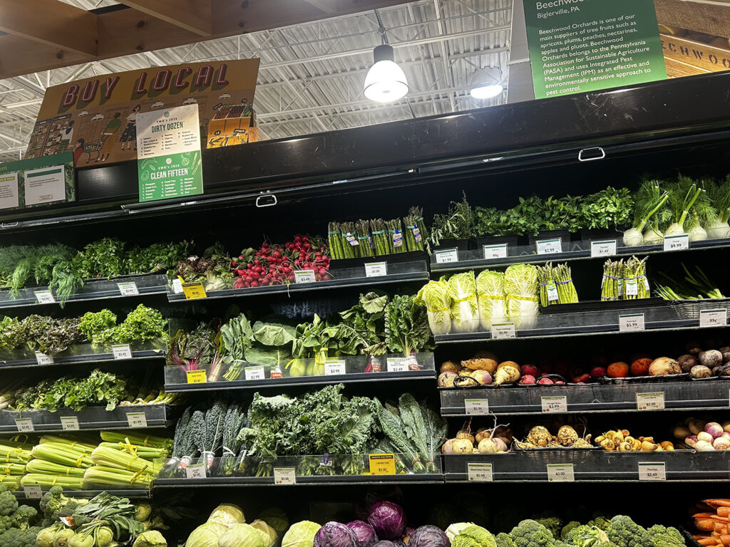 Fresh vegetables for sale in the produce aisle