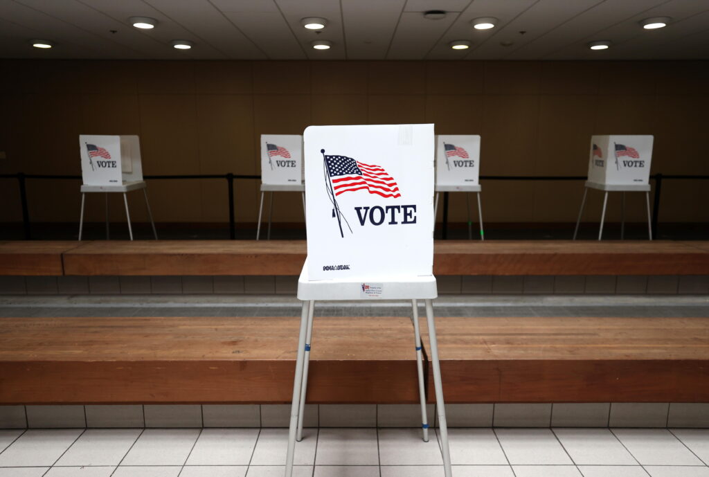 Santa Clara County Demonstrates Its Voting Center Operations And Guidelines A view of voting booths at the Santa Clara County registrar of voters office in San Jose, Calif.