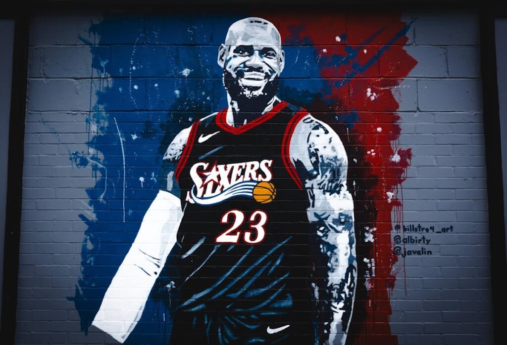 lebron-james-mural-philadelphia-sixers-bp-081126 A LeBron James mural from artist Bill Strobel