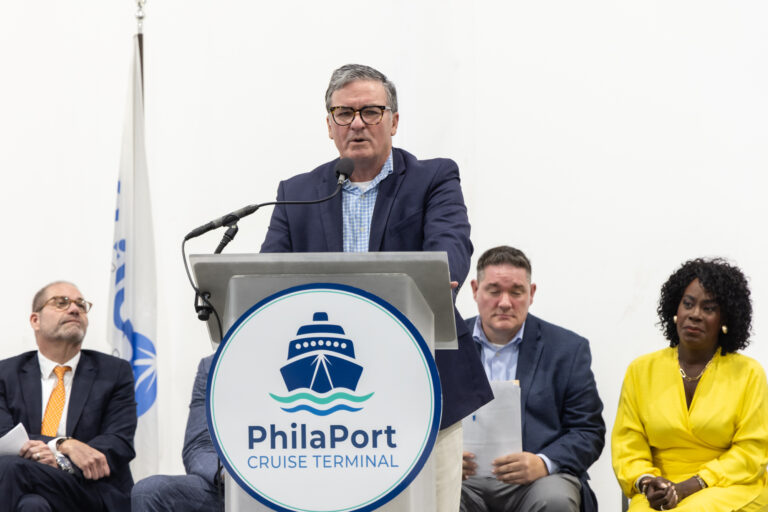 Michael Carroll, Pa. Secretary of Transportation spoke at the grand opening of the PhilaPort Cruise Terminal in Tinicum, Pa., on August 27, 2026. (Kimberly Paynter/WHYY)