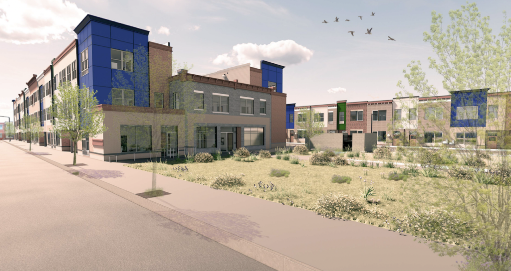 strawberry-mansion-rendering-2026-08-26-1 A rendering shows a housing complex with green space in the front.