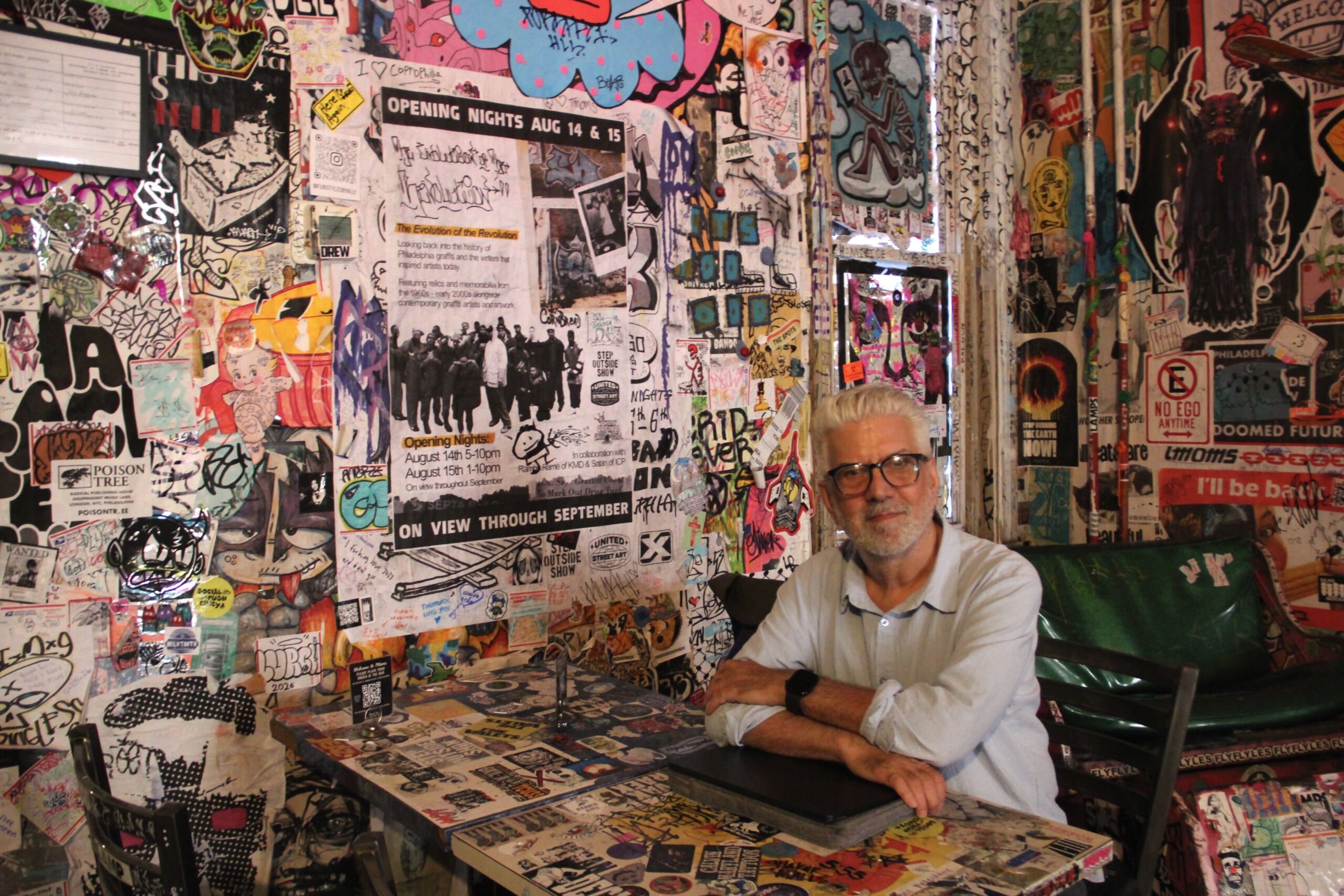 Robert Perry inside the Tattooed Mom bar