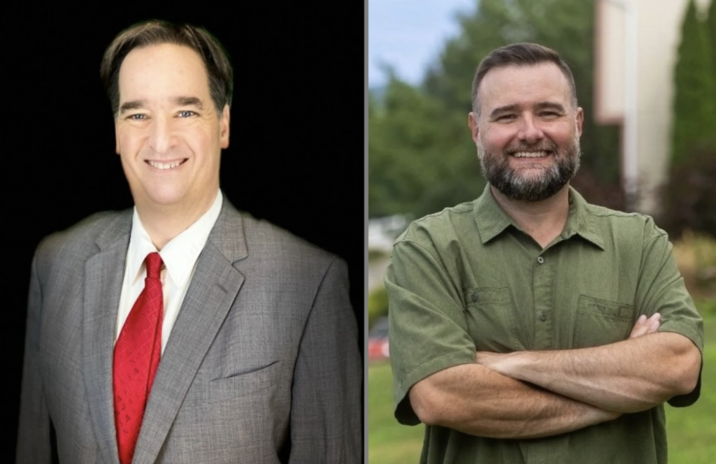 timko-dukes-wesa-2026-08-19 Side-by-side photos of candidates Scott Timko and Brandon Dukes.