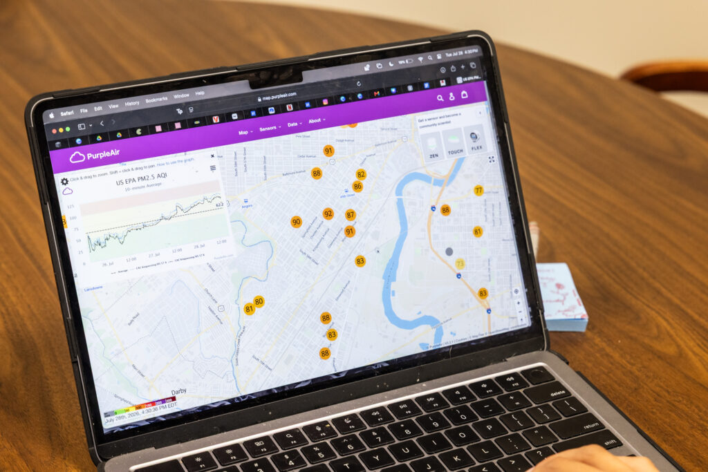 A map of Purple Air Sensors in Philadelphia.