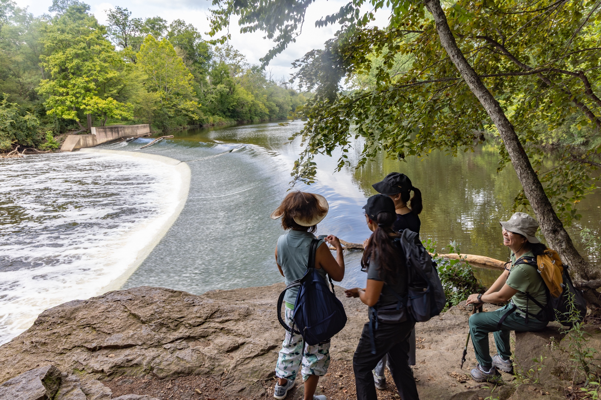 A groups of hikers at Spring Garden Dam