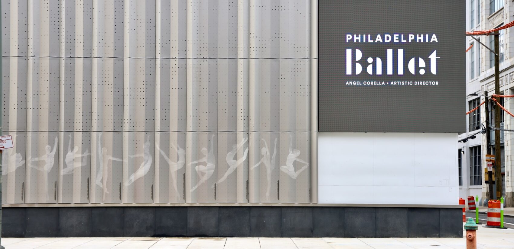 The exterior of the building is seen.