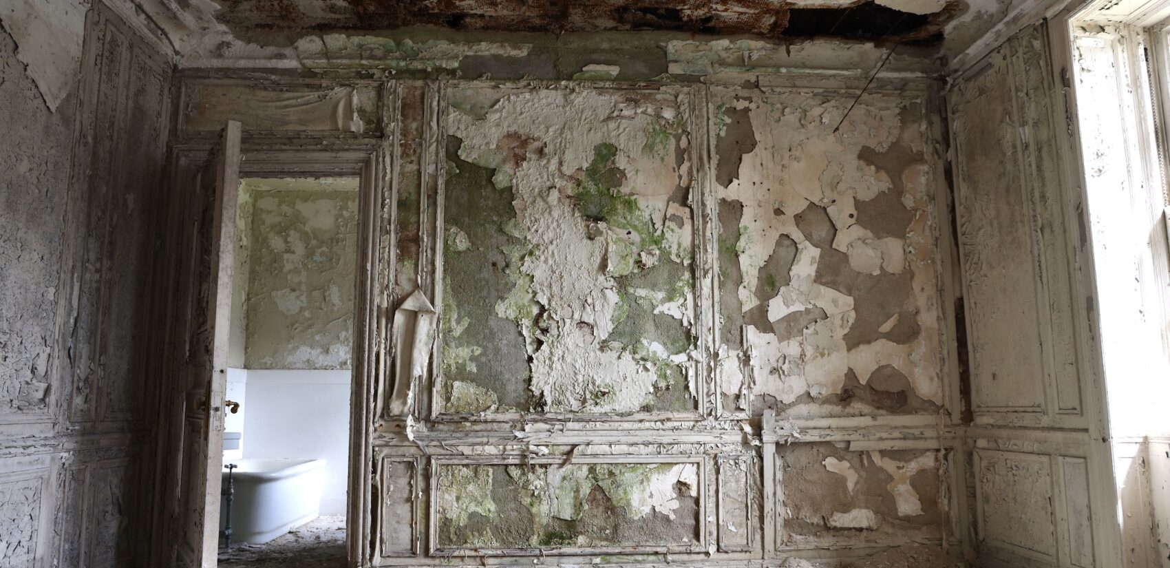 an unfinished room in Lynnewood Hall