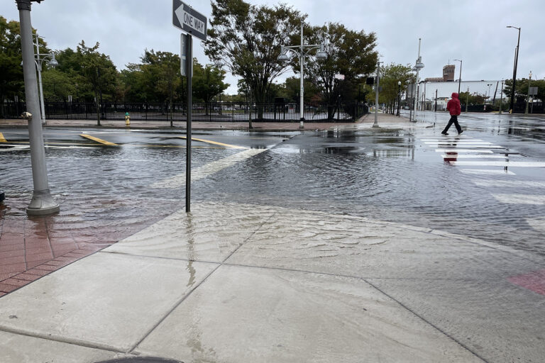 Roads are flooded with water in Atlantic City, New Jersey