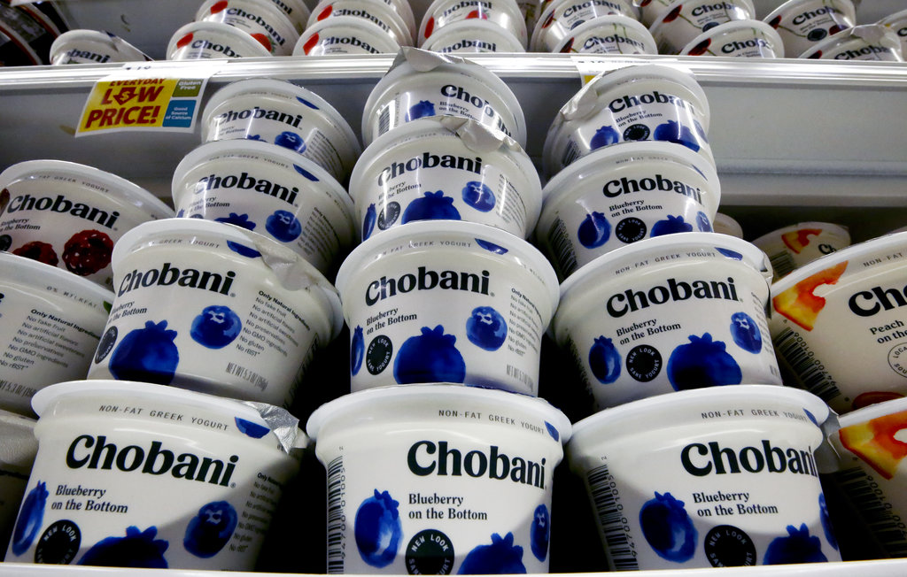 Chobani Greek Yogurt Chobani greek yogurt sits on a store shelf