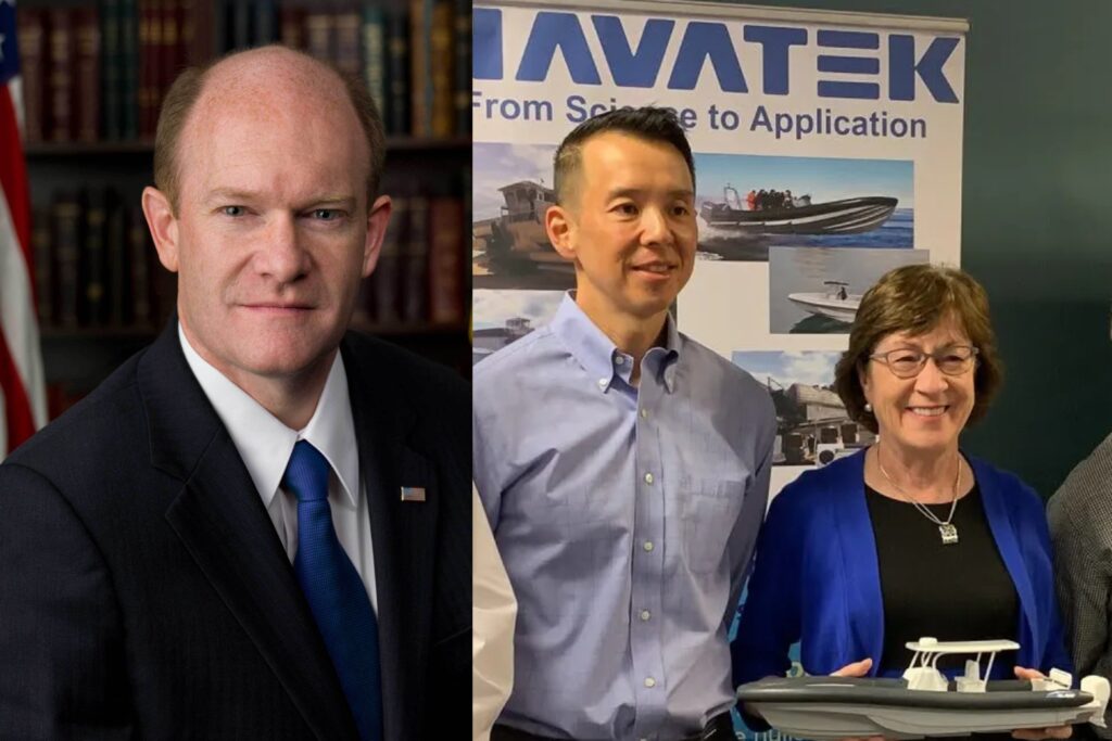 side-by side photos of Chris Coons and Martin Kao with Susan Collins
