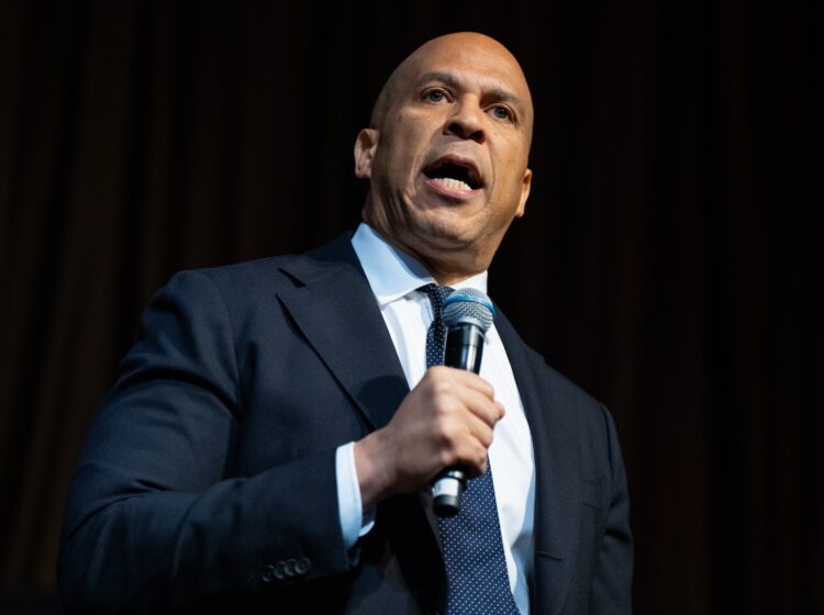 Sen. Cory Booker, D-N.J., speaks at the National Action Network Convention in New York on April 11, 2026.