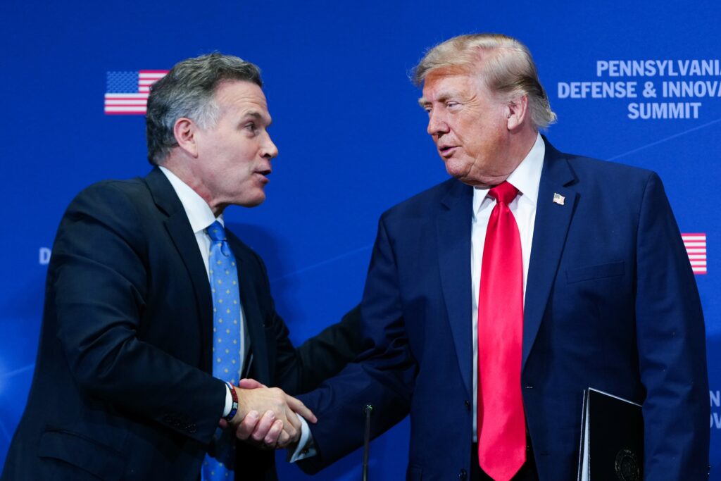 dave-mccormick-trump-2026-07-15-ap Dave McCormick shakes Donald Trump's hand