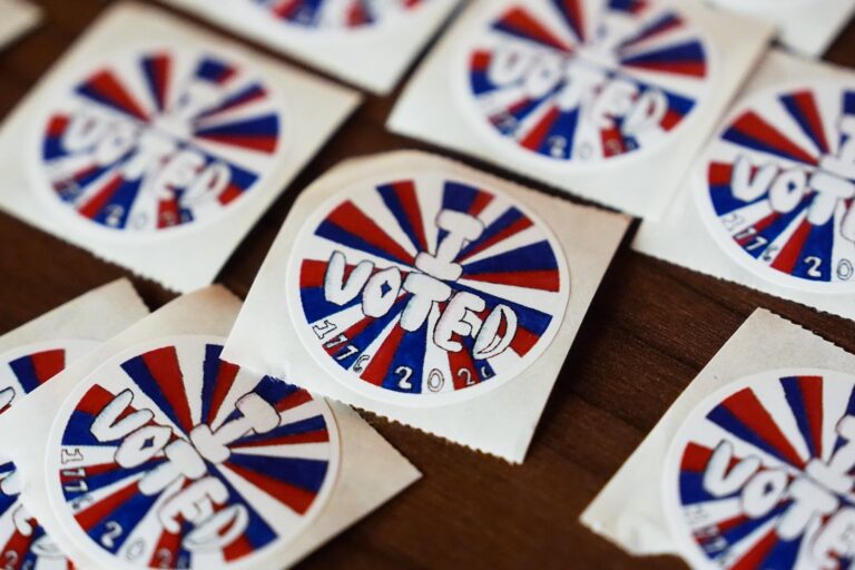 ''I Voted'' stickers are seen at a polling place on Aug. 4, 2026.