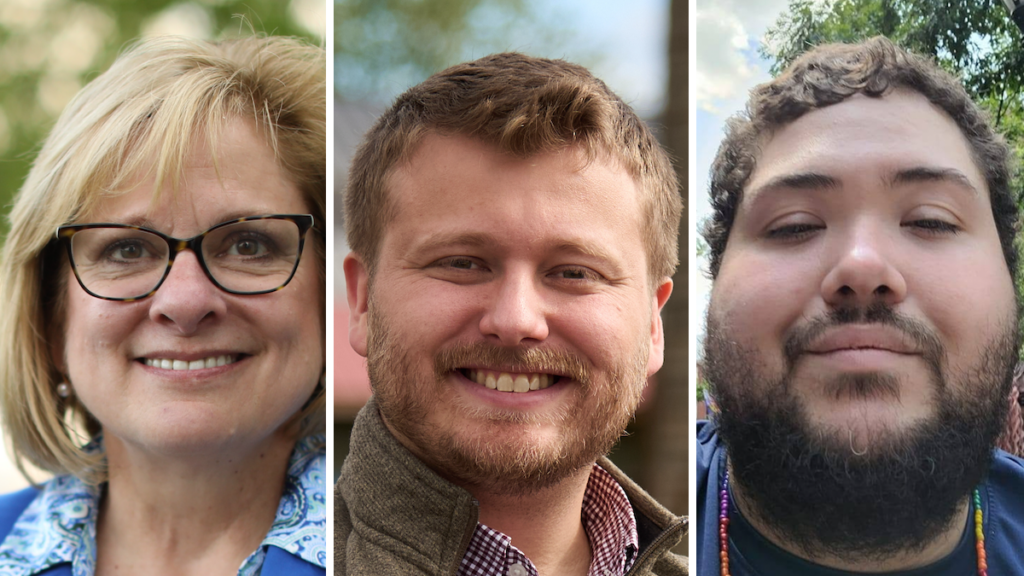 Pa. state Sen. Tracy Pennycuick, candidate Christopher Thomas and candidate Michael Schonewolf Jr. appear in side-by-side photos