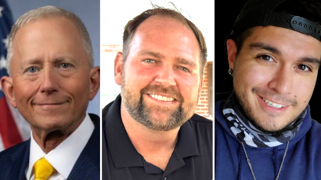new-jersey-election-2026-2nd-congressional-district-jeff-van-drew-zack-mullock-ramon-mora-jr Side-by-side headshots, from left to right, of U.S. Rep. Jeff Van Drew, of New Jersey's 2nd Congressional District, Democrat Zack Mullock and Independent Ramon Mora Jr.