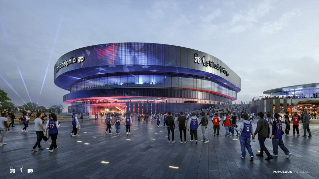 south-philadelphia-arena-rendering-090826-01 A rendering shows the design of the proposed new 76ers and Flyers arena in the South Philadelphia sports complex