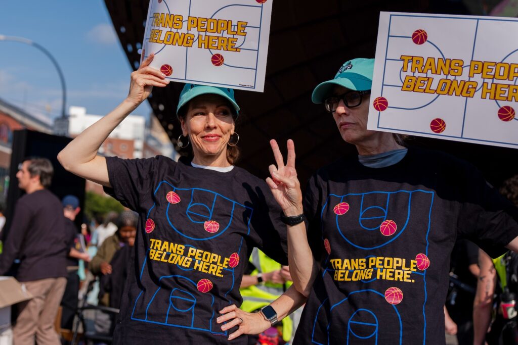 Election 2016 Transgender Politics FILE - Demonstrators rally in support of transgender athletes