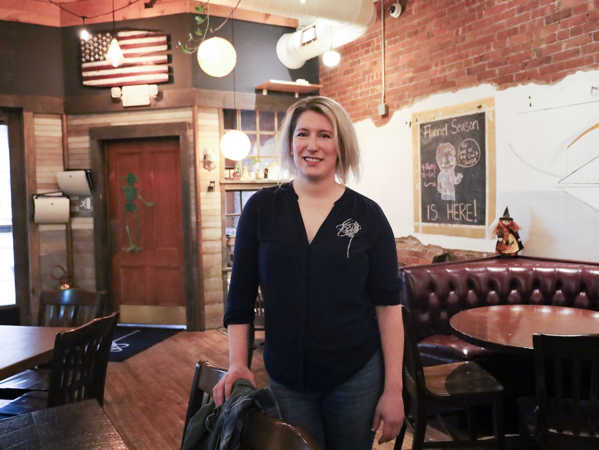 Alliana Propst, who grew up in Honesdale, owns Here & Now Brewing Company on Main Street. She and her fiancé, Ben Cooper, opened the brewery, pizza restaurant and lounge in a space that was formerly a shuttered drug store and “five and dime.”