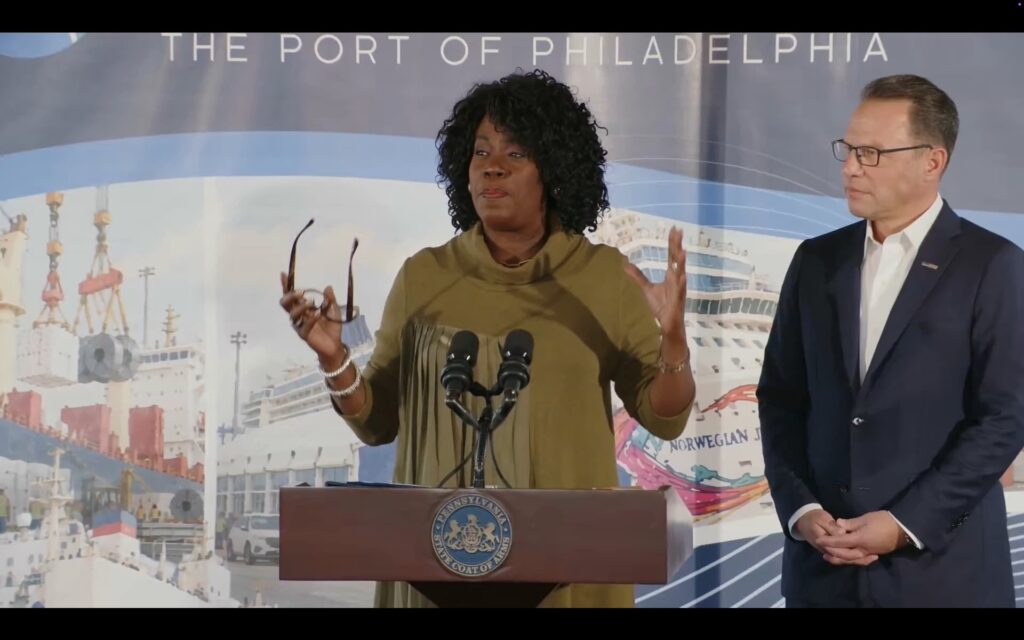 Cherelle Parker speaks next to Josh Shapiro