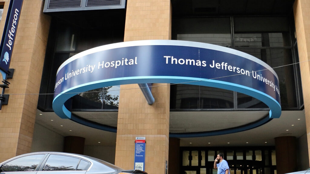 The entrance to Thomas Jefferson University Hospital