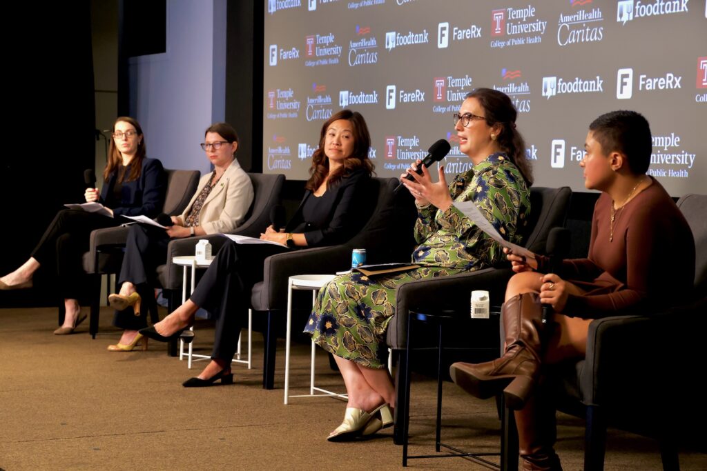 2026 10 27-e lee-philadelphia whyy-food first health summit-food is medicine panel 2 Lauren Eberly, Julia Koprak, Karen Lin, Julia Weatherly and Beatrice Forman onstage