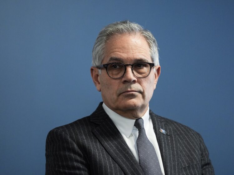 Philadelphia District Attorney Larry Krasner takes part in a news conference in Philadelphia, Monday, March 11, 2024. (AP Photo/Matt Rourke)