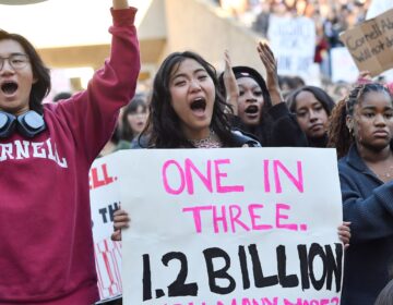 AP26278834471738 Demonstrators attend a protest against Cornell University's handling of the 2024 fraternity-house gang rape allegations at the campus, Monday, Oct. 5, 2026, in Ithaca, N.Y. (AP Photo/Adrian Kraus)